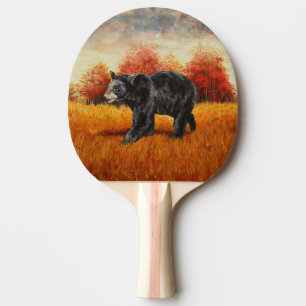 Raquette De Ping Pong Ours noir en forêt d'automne