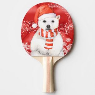Raquette De Ping Pong ours polaire dans un casquette de père Noël - fl