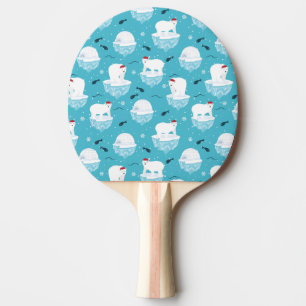 Raquette De Ping Pong Ours polaires mignons à Santa Hats Motif de Noël