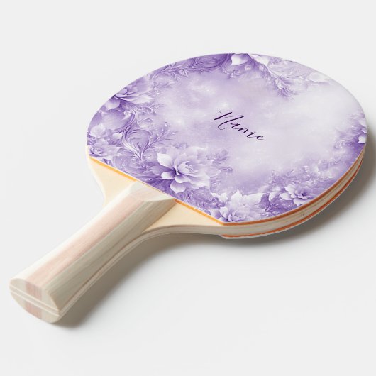 Raquette De Ping Pong Pagaie de ping-pong violet aux fleurs blanches (Devant Angle)