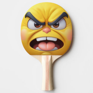Raquette De Ping Pong Pagaie Emoji Jaune En Colère 3D