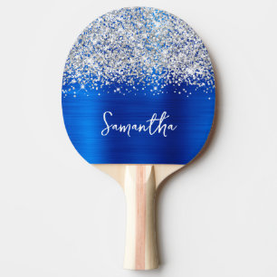 Raquette De Ping Pong Pailleté Argent Bleu Royal Glam Nom