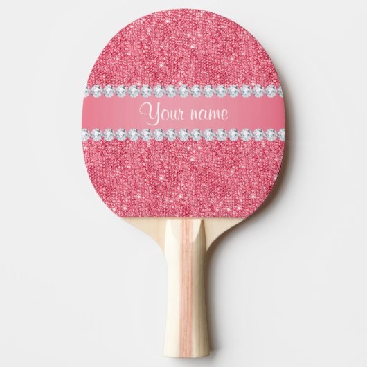 Raquette De Ping Pong Paillettes et diamants roses de Faux (Devant)