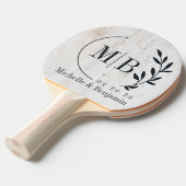 Raquette De Ping Pong Painted White Wood Leaf Wedding Monogram (Devant Angle)