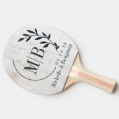 Raquette De Ping Pong Painted White Wood Leaf Wedding Monogram (Côté)