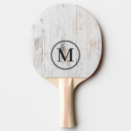 Raquette De Ping Pong Painted White Wood Monogram (Dos)