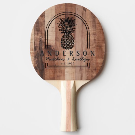 Raquette De Ping Pong Pallet Wood Board Pineapple Wedding Arch & Name (Devant)