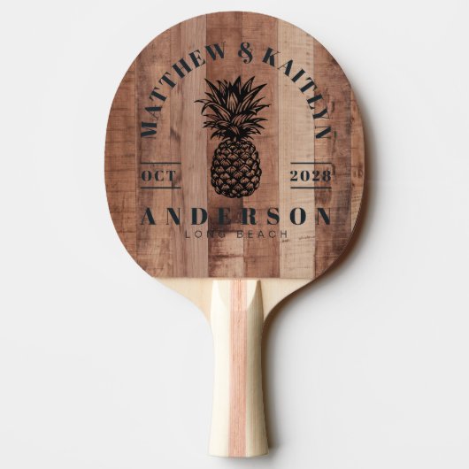 Raquette De Ping Pong Pallet Wood Board Tropical Pineapple Wedding Crest (Dos)