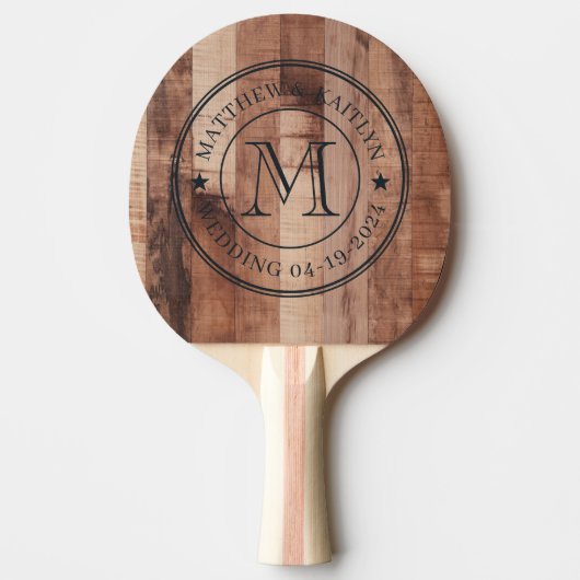 Raquette De Ping Pong Pallet Wood Boards Wedding Monogram Star (Devant)