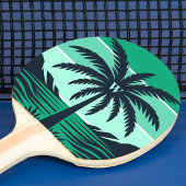 Raquette De Ping Pong Palm Tree Silhouette Black Striped Green Monogram