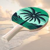 Raquette De Ping Pong Palm Tree Silhouette Black Striped Green Monogram