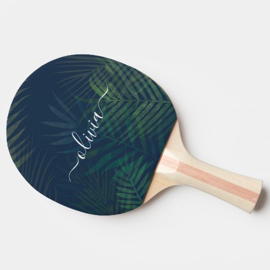 Raquette De Ping Pong Palmier vert foncé Tropical Feuille Ping Paddle (Côté)