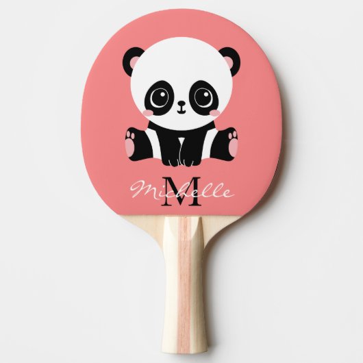 Raquette De Ping Pong Panda à assise mignonne Monogramme Saumon personna (Devant)