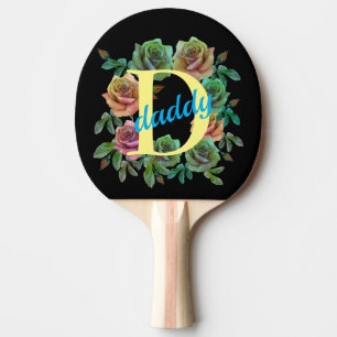 RAQUETTE DE PING PONG PAPA FLORAL LETTRE PERSONNALISÉE