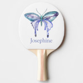 Raquette De Ping Pong Papillon d'aquarelle bleu-violet personnalisé (Devant)