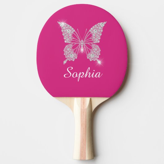 Raquette De Ping Pong Papillon Diamant Blanc, Nom de Script, Fuchsia (Devant)