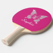 Raquette De Ping Pong Papillon Diamant Blanc, Nom de Script, Fuchsia (Devant Angle)