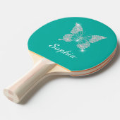 Raquette De Ping Pong Papillon Diamant Blanc Script Nom, sarcelle (Devant Angle)