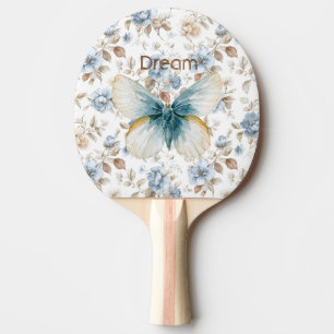 Raquette De Ping Pong Papillon Fleurs Marron Crème Bleu Tan