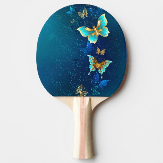 Raquette De Ping Pong Papillons d'or sur un Arrière - plan bleu (Devant)