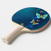 Raquette De Ping Pong Papillons d'or sur un Arrière - plan bleu (Devant Angle)
