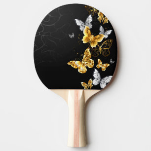 Raquette De Ping Pong Papillons dorés et blancs