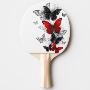 Raquette De Ping Pong Papillons Morpho Noirs et Rouges en Vol