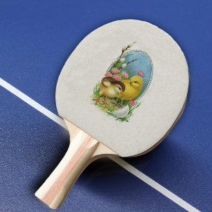 Raquette De Ping Pong Pâques vintage Printemps Poussins Fleurs
