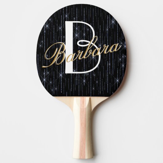 Raquette De Ping Pong Parties scintillant Argent Élégante Plus Nom Monog (Devant)