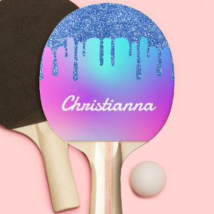 Raquette De Ping Pong Parties scintillant Bleue Fluorescent Neon Rose &