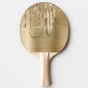 Raquette De Ping Pong Parties scintillant Chic Gold Driving Brossé Monog