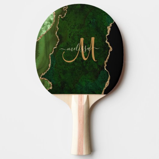 Raquette De Ping Pong Parties scintillant d'or vert chic Agate Monogramm (Devant)