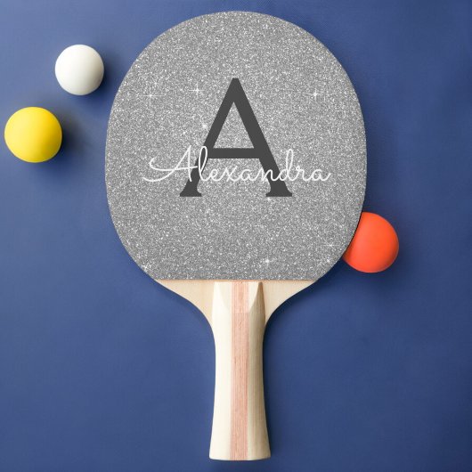 Raquette De Ping Pong Parties scintillant en argent de luxe et Monogramm