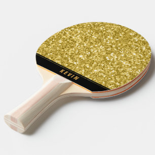 Raquette De Ping Pong Parties scintillant Gold Faux Imprimer Monogramme