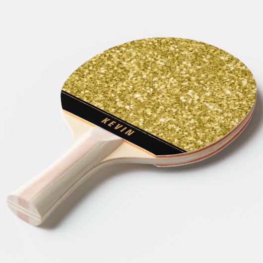 Raquette De Ping Pong Parties scintillant Gold Faux Imprimer Monogramme (Devant Angle)