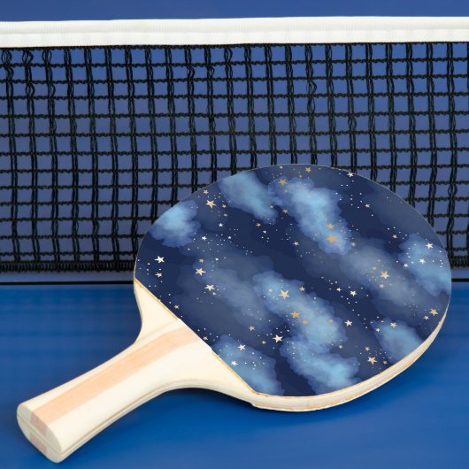 Raquette De Ping Pong Parties scintillant Gold Stars Dark Blue Sky Motif (Insitu)