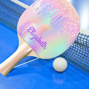 Raquette De Ping Pong Parties scintillant gouttes arc-en-ciel unicorn ro