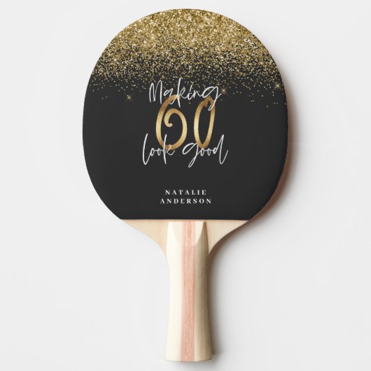 Raquette De Ping Pong Parties scintillant moderne noir et or 60e anniver (Devant)