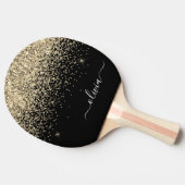 Raquette De Ping Pong Parties scintillant Noir Or Script Monogramme Nom  (Côté)