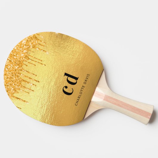 Raquette De Ping Pong Parties scintillant or gouttes monogramme brillant (Côté)