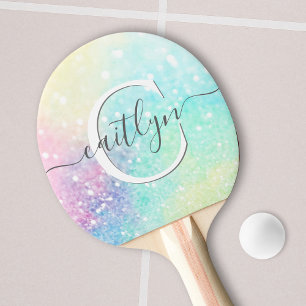 Raquette De Ping Pong Parties scintillant personnalisée Pastel Bokeh Mot