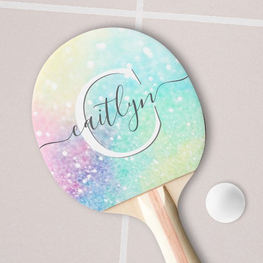 Raquette De Ping Pong Parties scintillant personnalisée Pastel Bokeh Mot