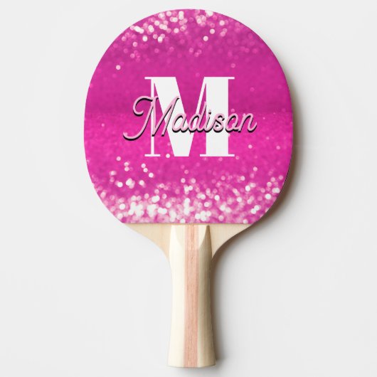Raquette De Ping Pong Parties scintillant rose chaud Bokeh Monogramme (Devant)
