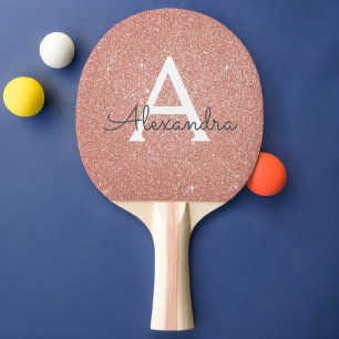 Raquette De Ping Pong Parties scintillant rose Rose or et Monogramme éti