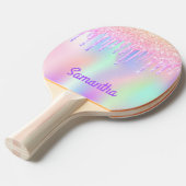 Raquette De Ping Pong Parties scintillant rose violet gouttes holographi (Devant Angle)