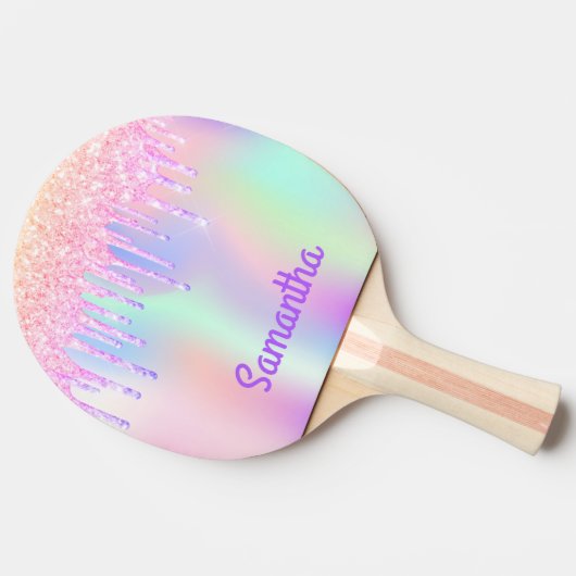 Raquette De Ping Pong Parties scintillant rose violet gouttes holographi (Côté)