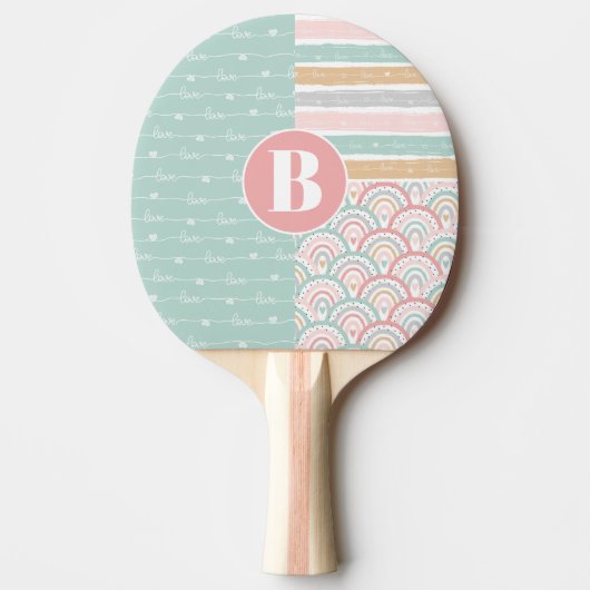 Raquette De Ping Pong Patchwork Heart Rainbow Monogram Ping Paddle (Devant)