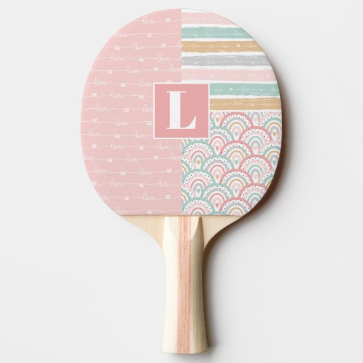 Raquette De Ping Pong Patchwork Hearts Rainbow Monogram Ping Paddle (Dos)