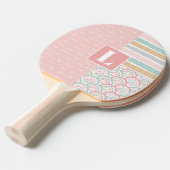 Raquette De Ping Pong Patchwork Hearts Rainbow Monogram Ping Paddle (Devant Angle)