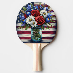 Raquette De Ping Pong Patriotique, floral en détresse